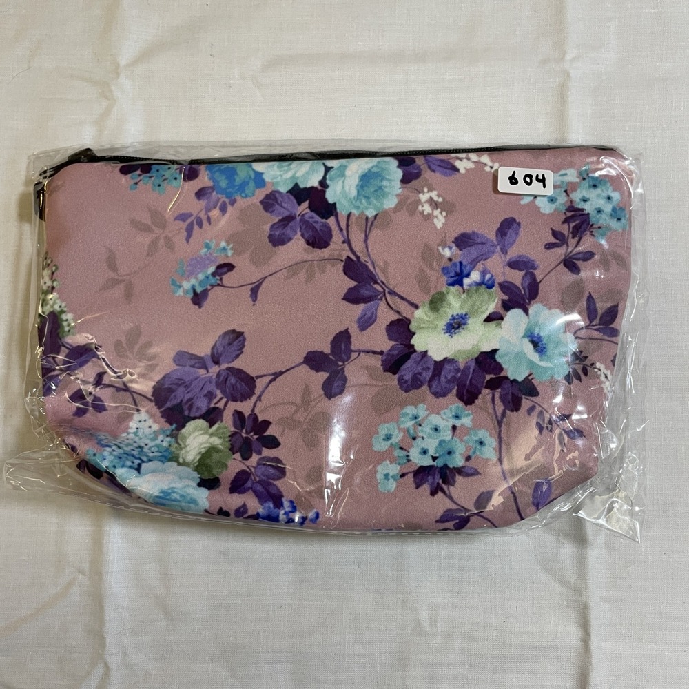 The Pouch Cosmetic Bag Mauve NWT Floral Zipper Travel Makeup Pouch